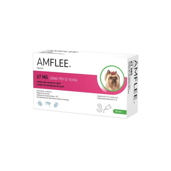 Amflee Dog S – Deparazitare Externă pentru Câini 2–10 kg (3 x 67 mg, Krka)